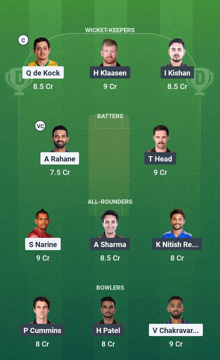 Knight Riders vs Sunrisers Hyderabad Today Match Dream 11 Prediction